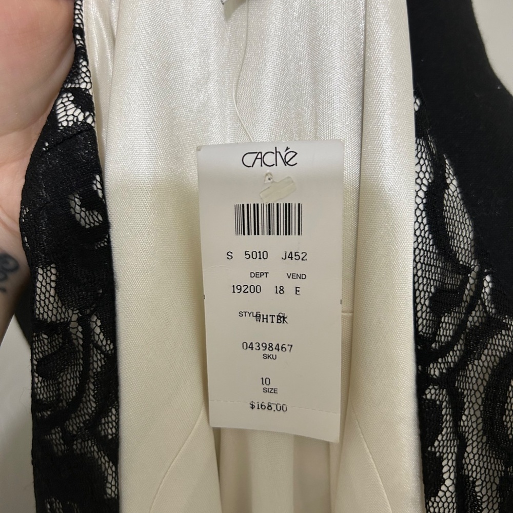 Cache NWT Vintage Black Lace and Cream Ruffled Pencil Midi Dress Size 10 - Picture 6 of 9